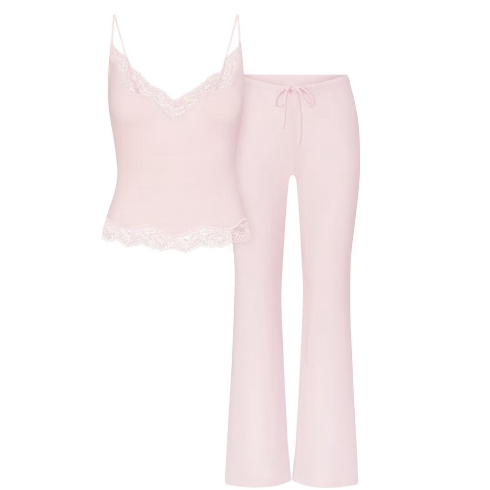 Skims Sleep Cami and Pant Set Barely Pink Lace Trim Small ST-SET-11846W